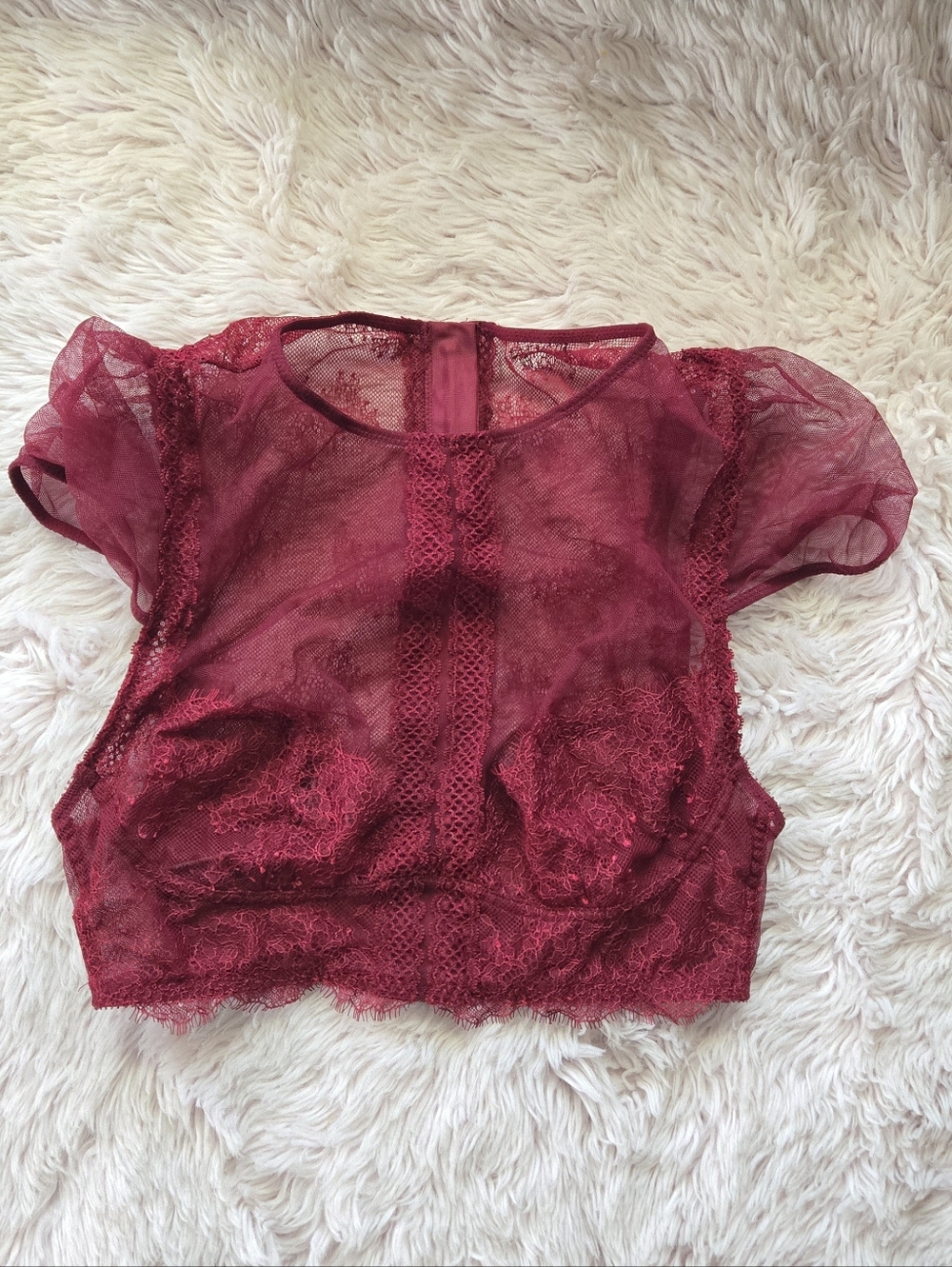 Victoria's Secret Sheer Lace Burgundy Top